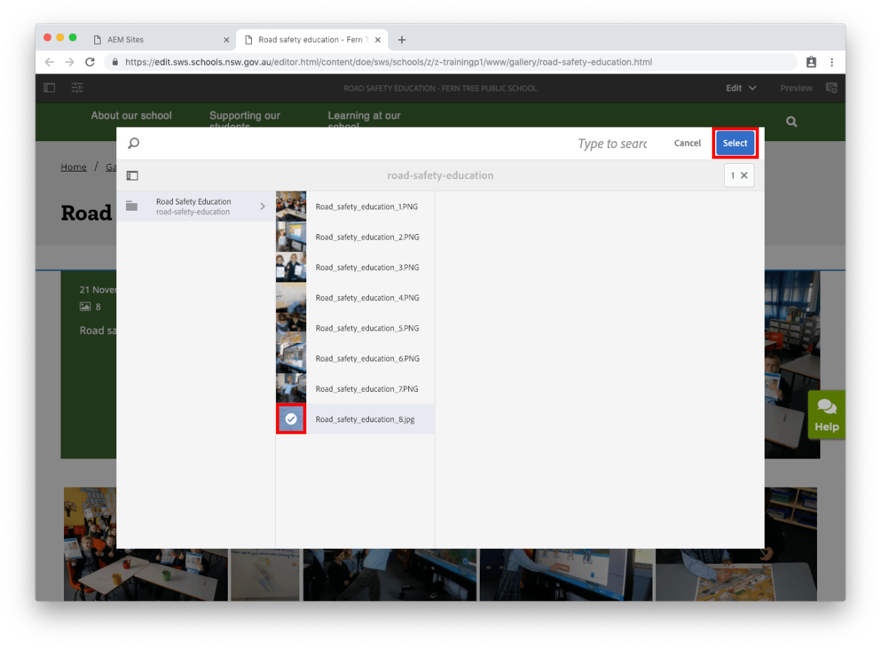 Album_existing_config_image_column_popup_highlighted Choose images from the DAM