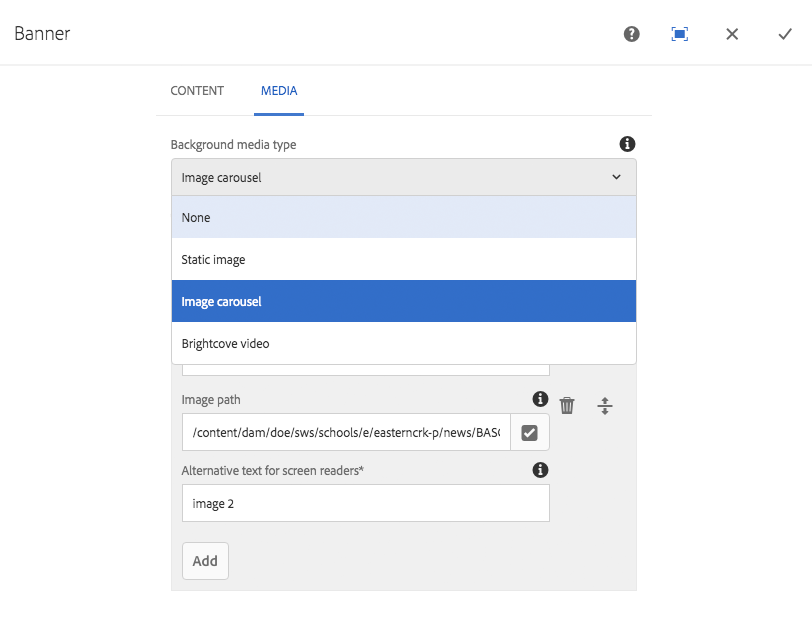 The  banner media configuration options