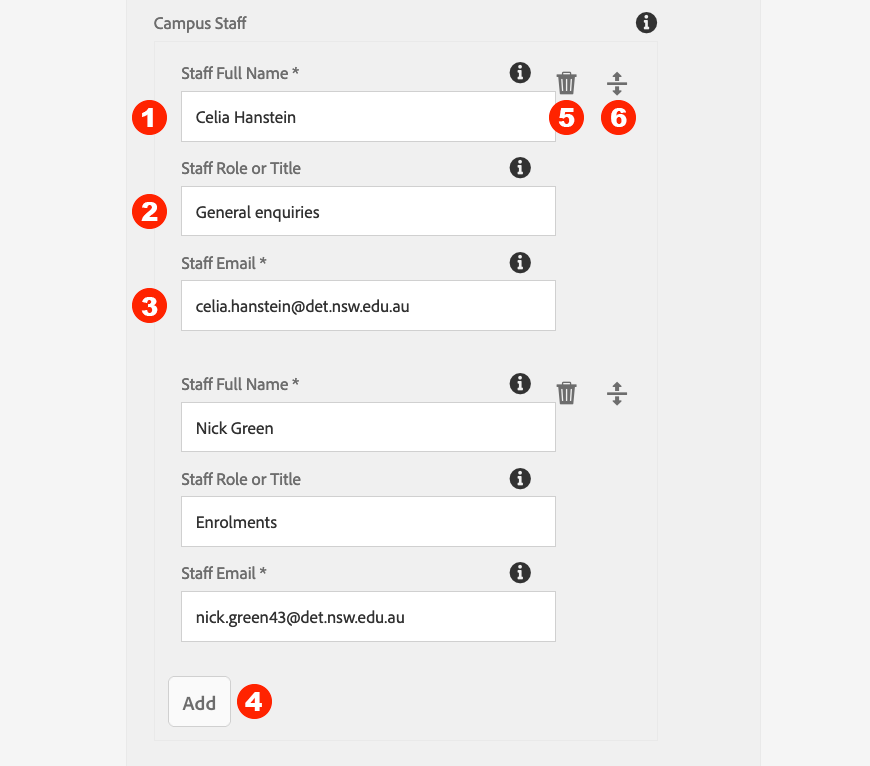 Add staff contact details for the form