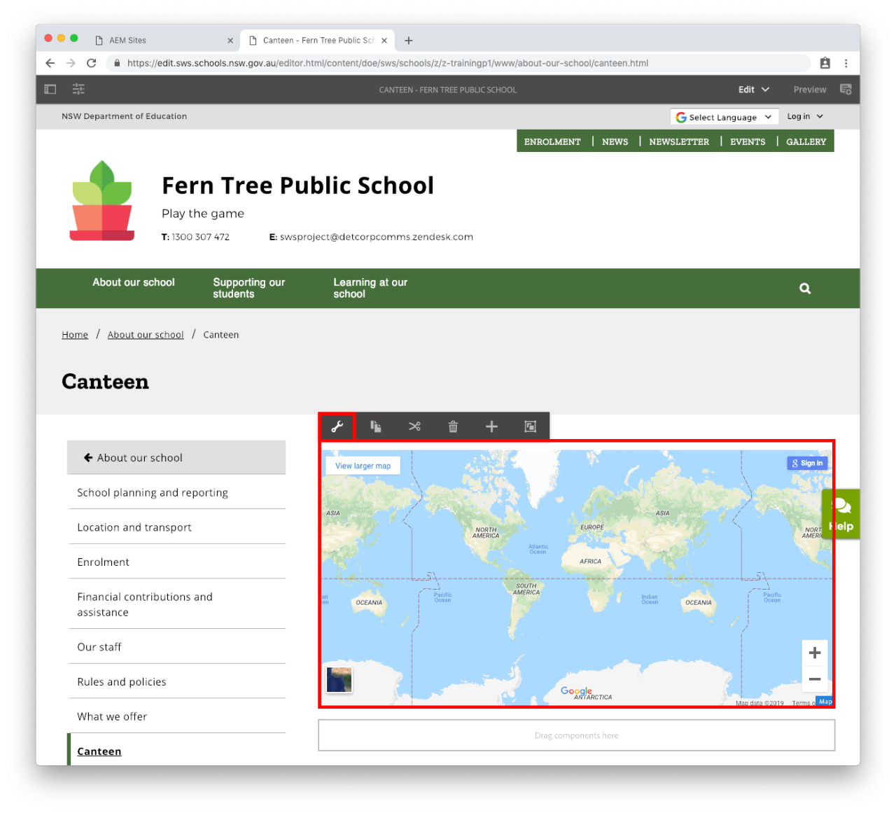 Open map component configure