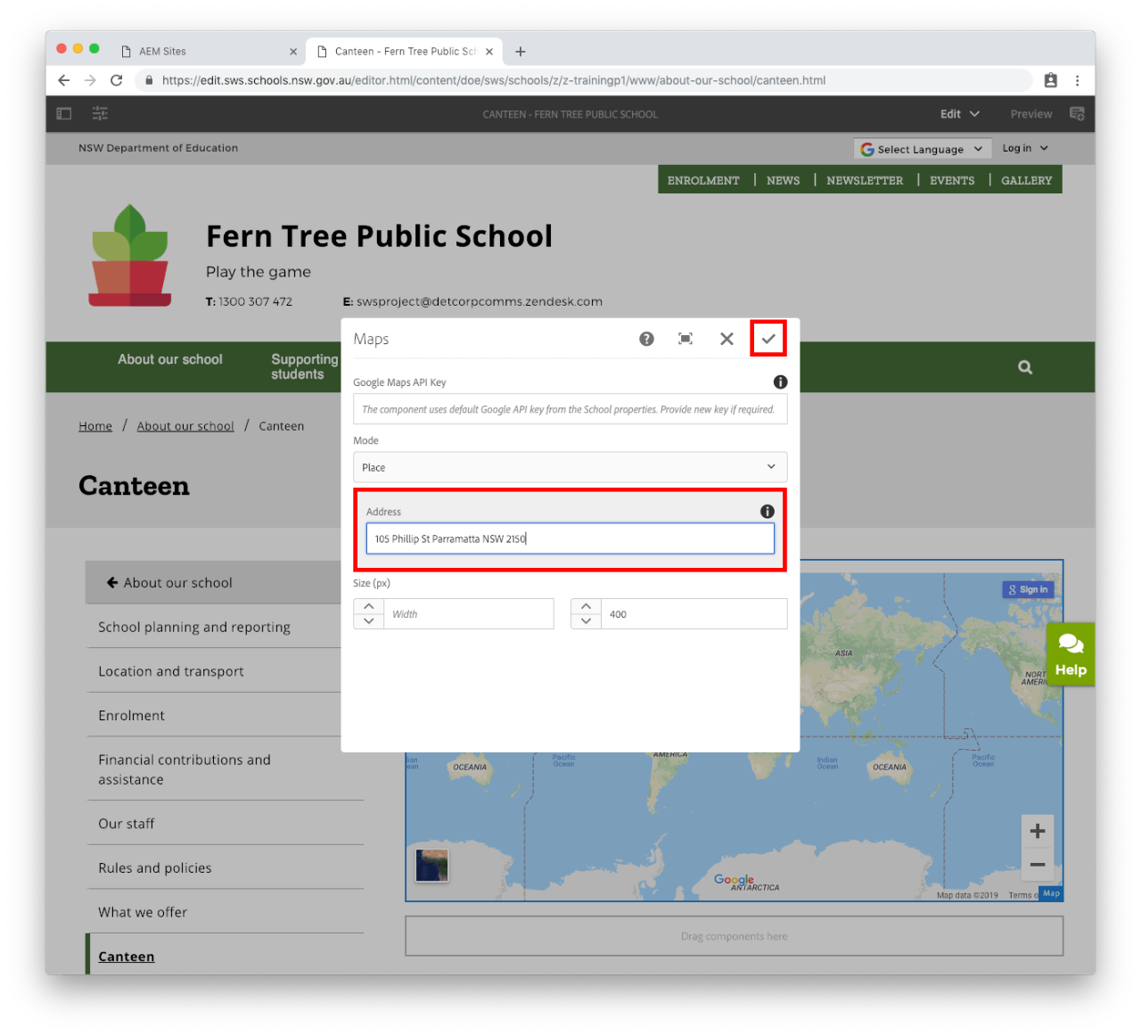 Map component configure place