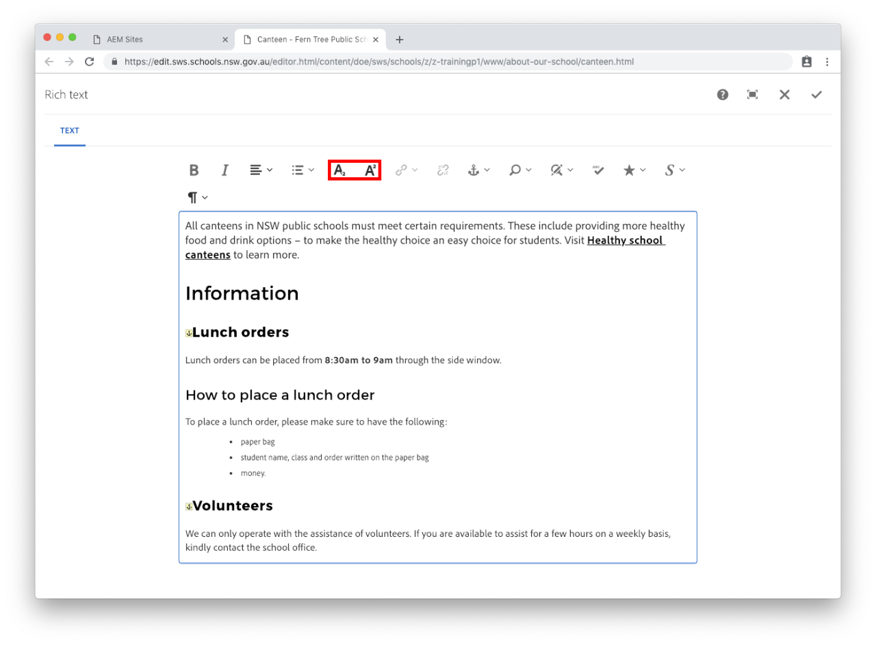 Subscript and superscript icons