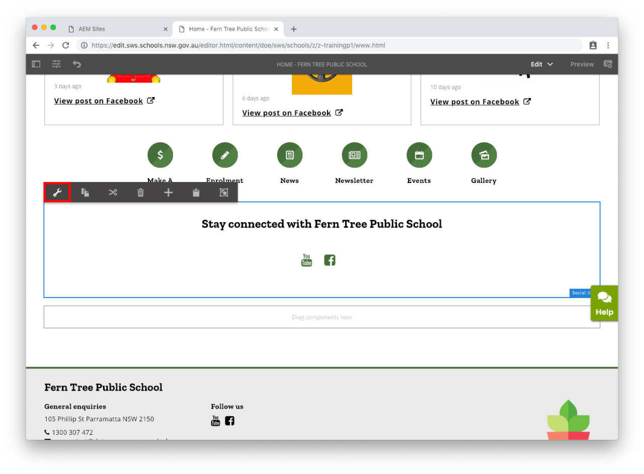 Open social links component configure