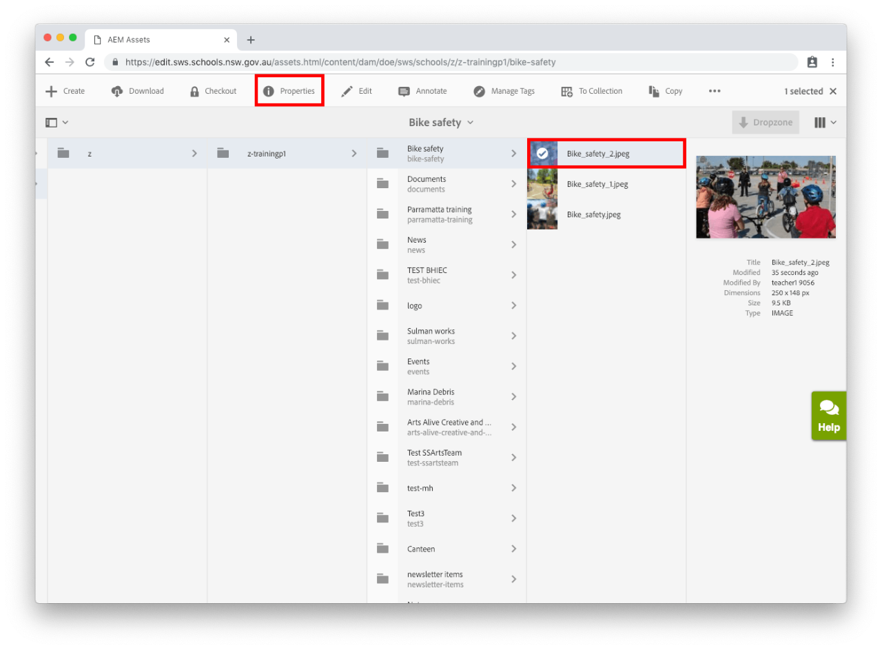 Delete_a_document_or_image2 Navigation to properties in assets