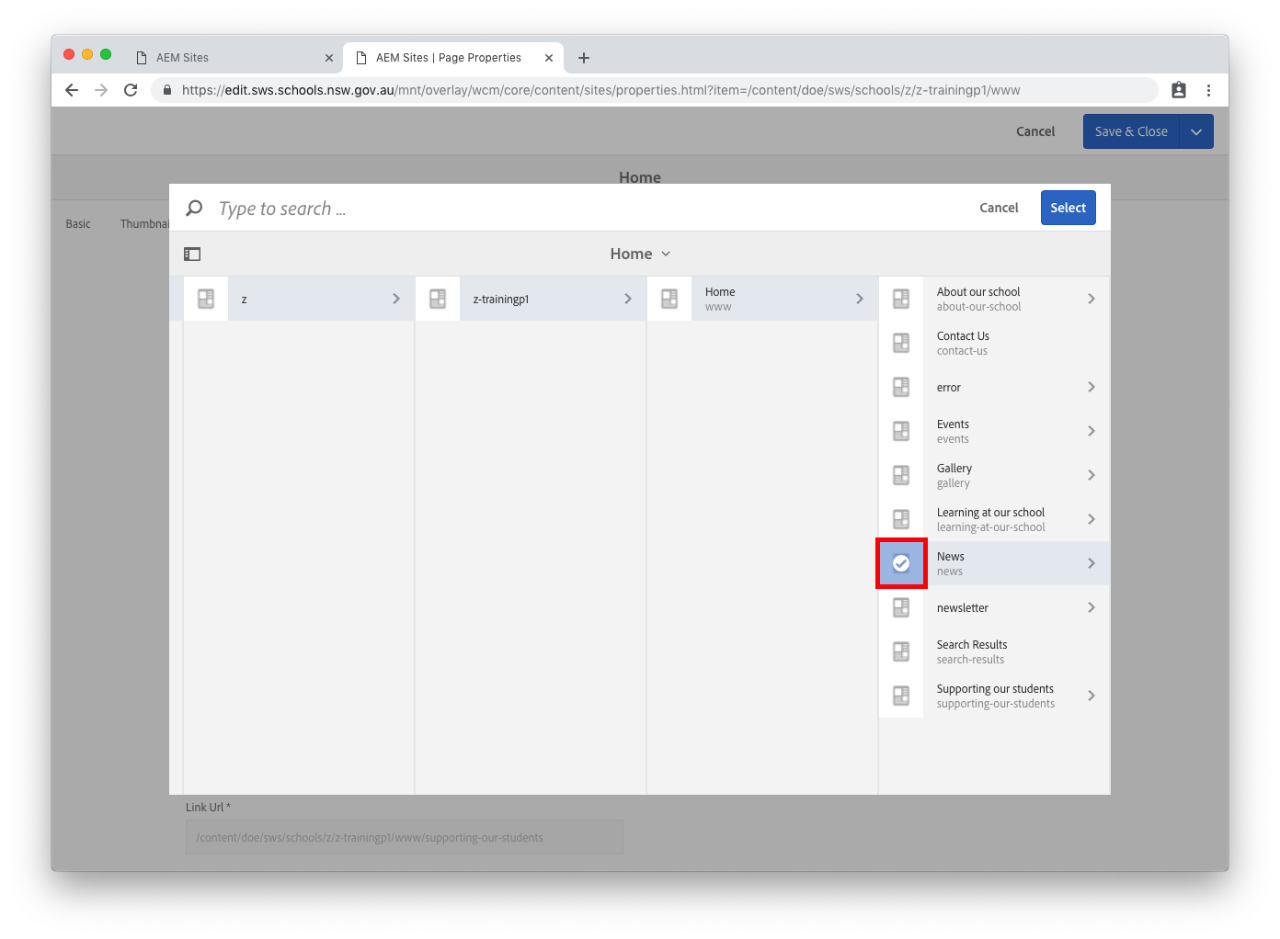 Mega Nav tab in homepage properties