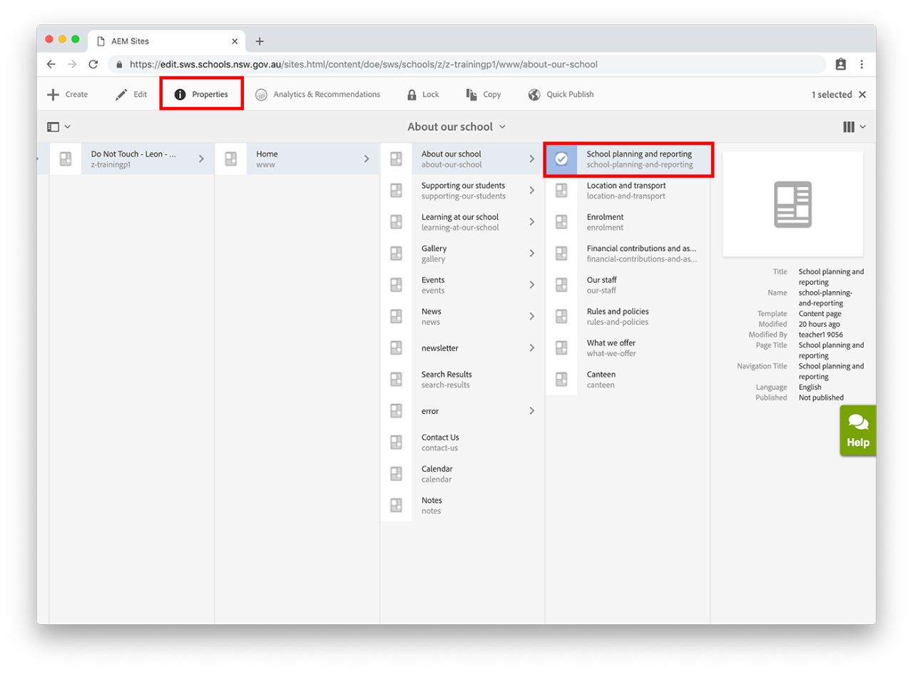 Select properties from sites view