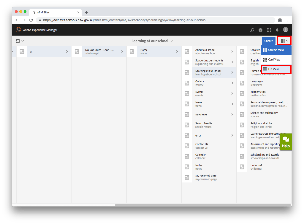 Changing layout view