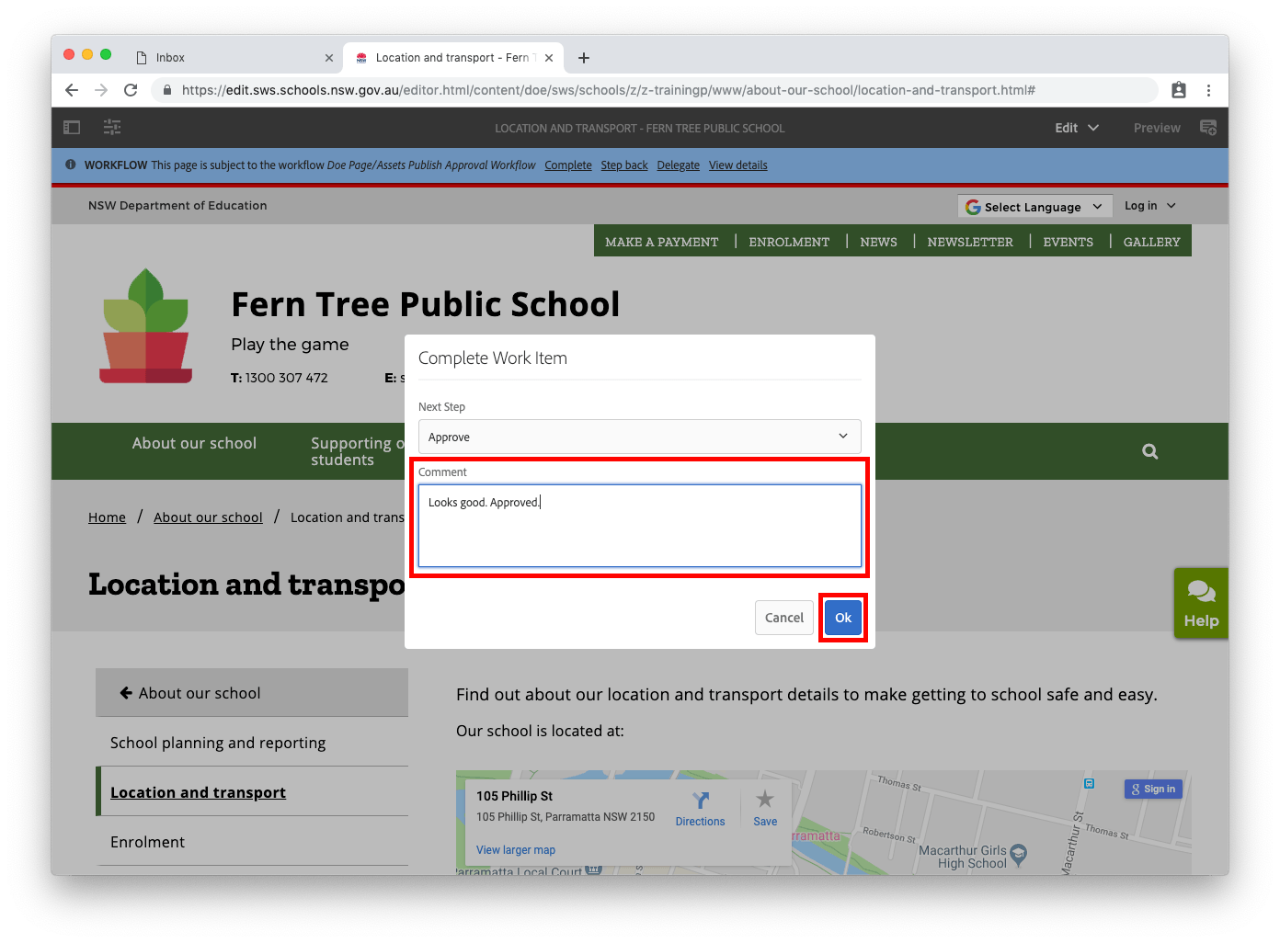 Approve workflow comment
