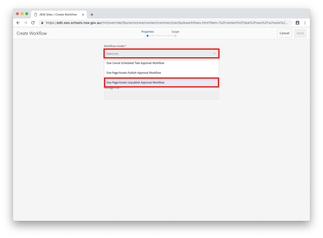Create workflow page step 1