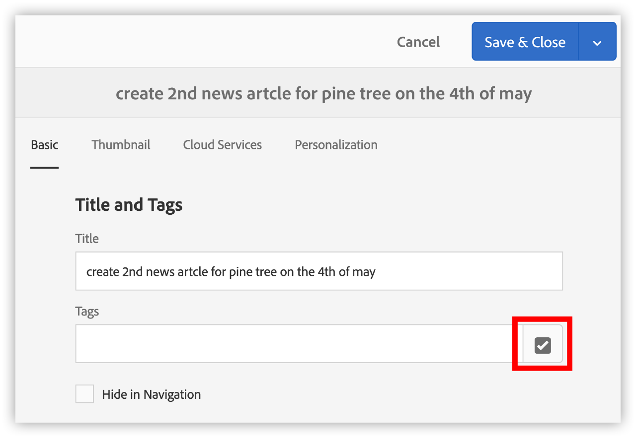 Open the tags selection dialog