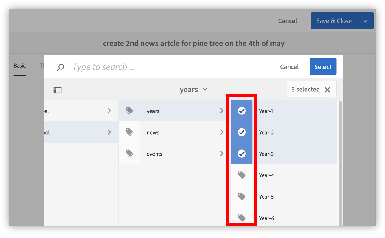 Selecting the appropriate year tags