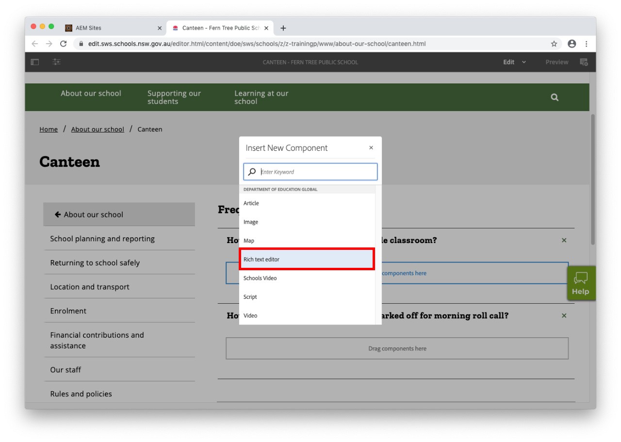 Select new component