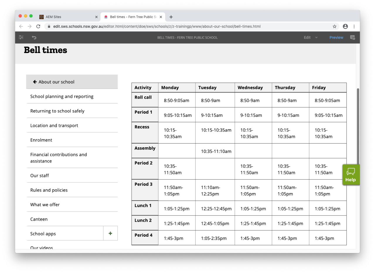 Example of a completed table