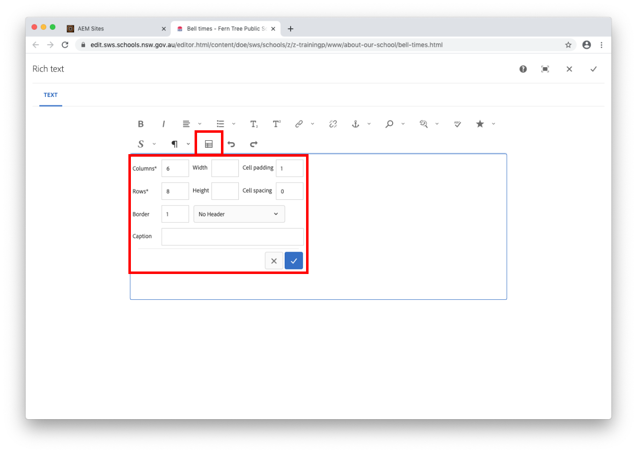 enter number of columns and rows