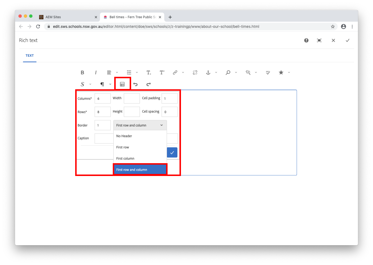 select first column and row for heading