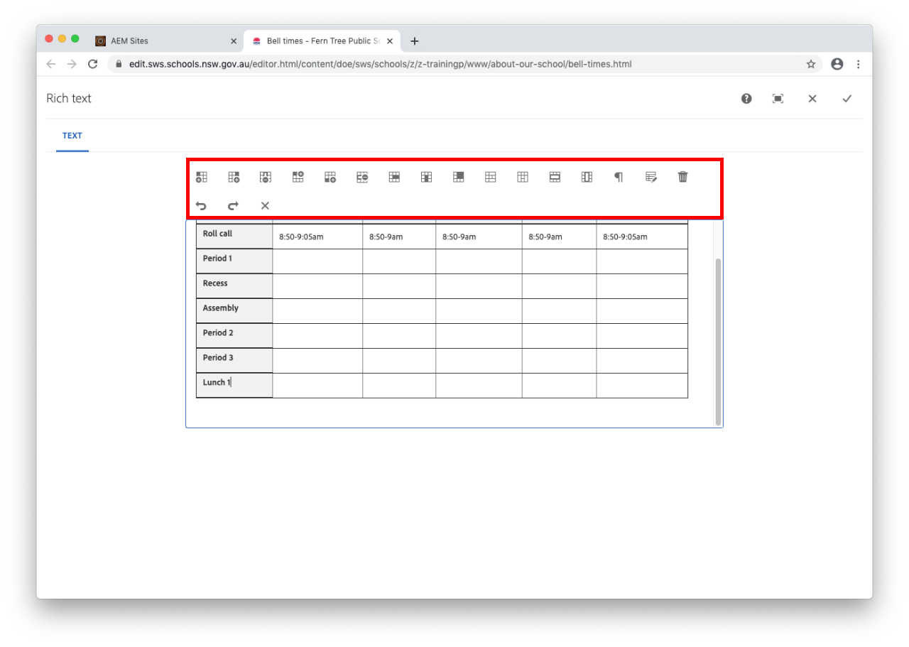 table editing options