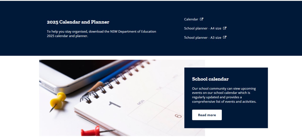 Example of using divider component to promote school calendar and planner