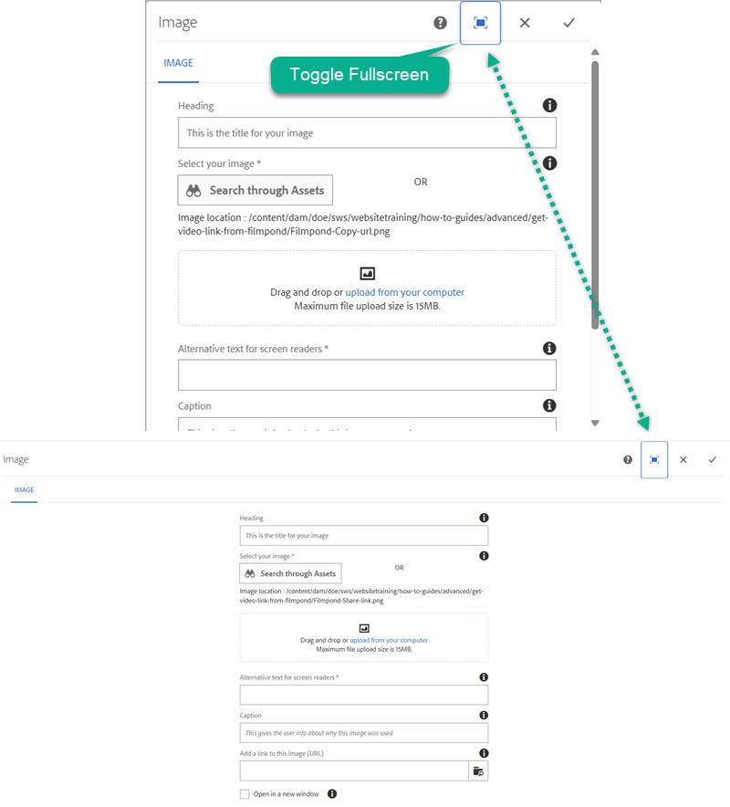 Image component, toggle fullscreen